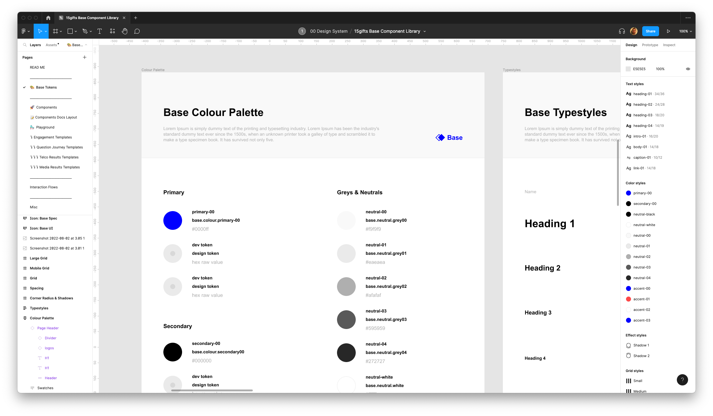 15gifts base colour palette in Figma