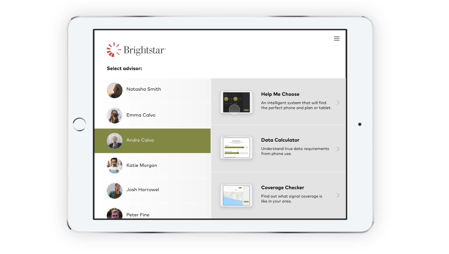 Sales agent home screen UI