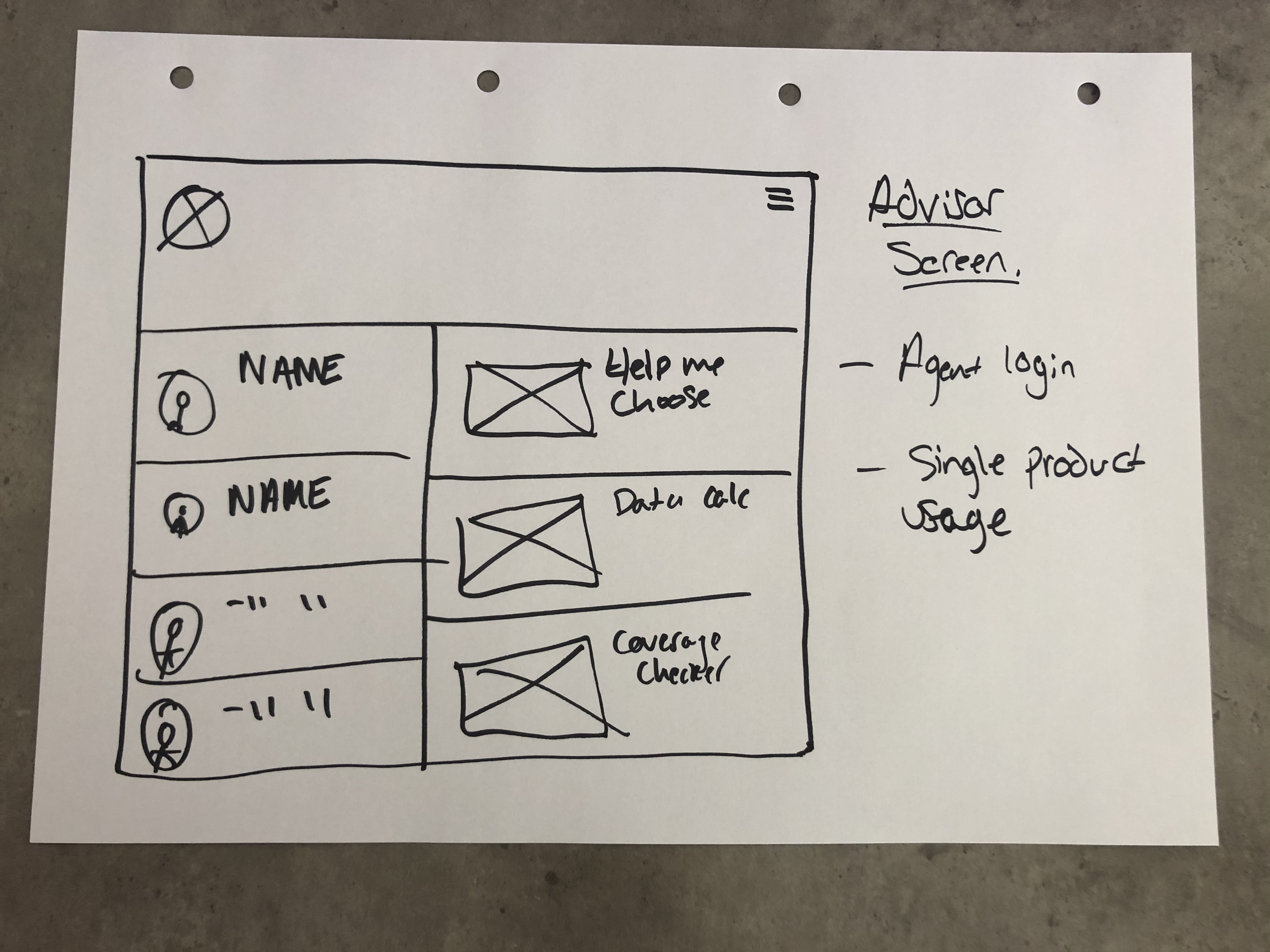 Sales agent home screen sketch