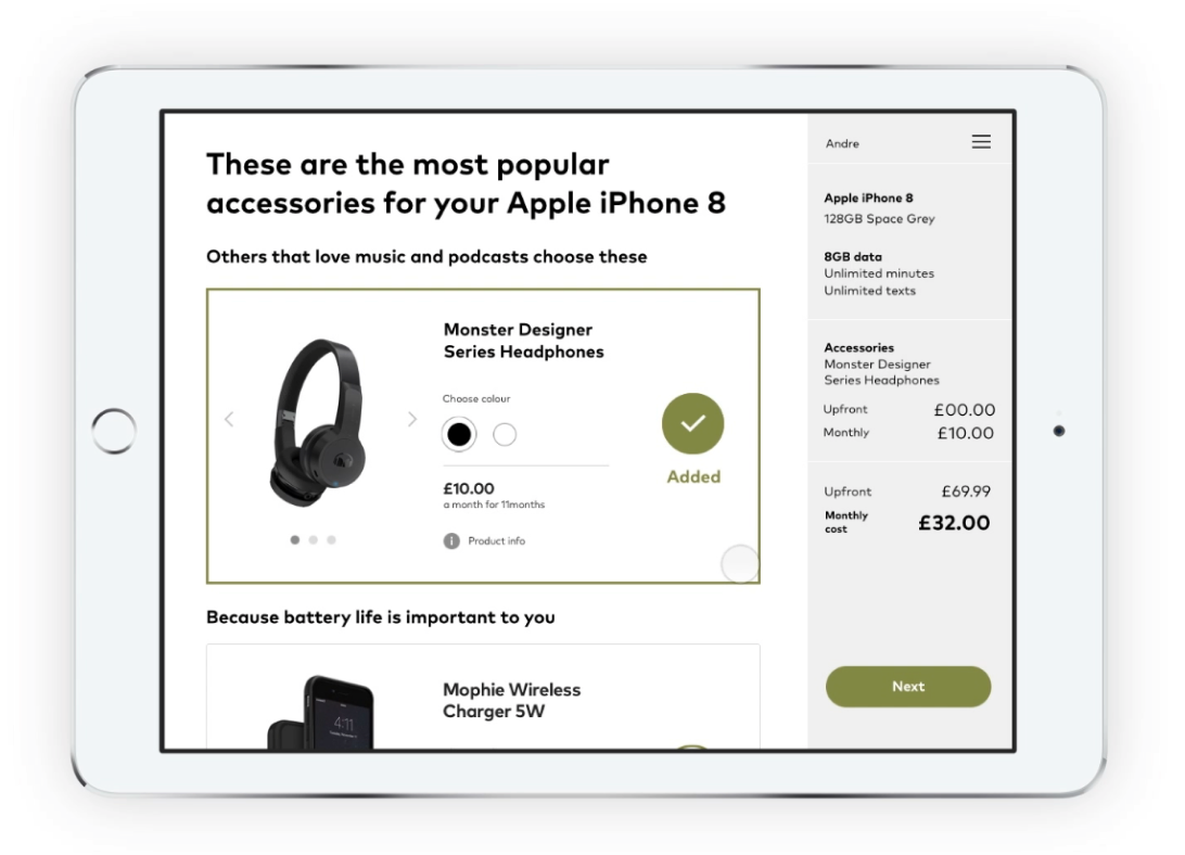 Accessories recommendation UI