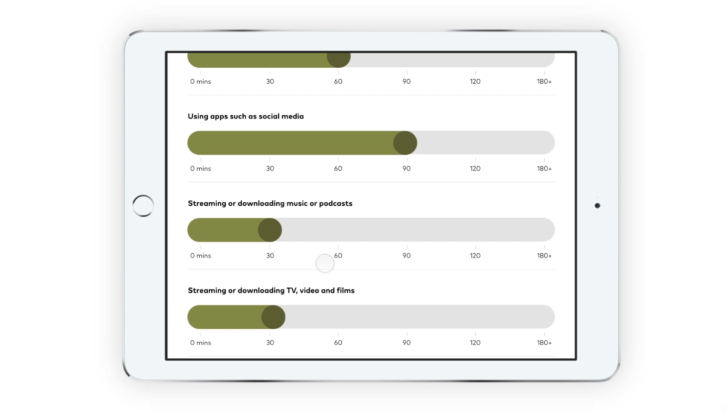 Horizontal sliders on tablet