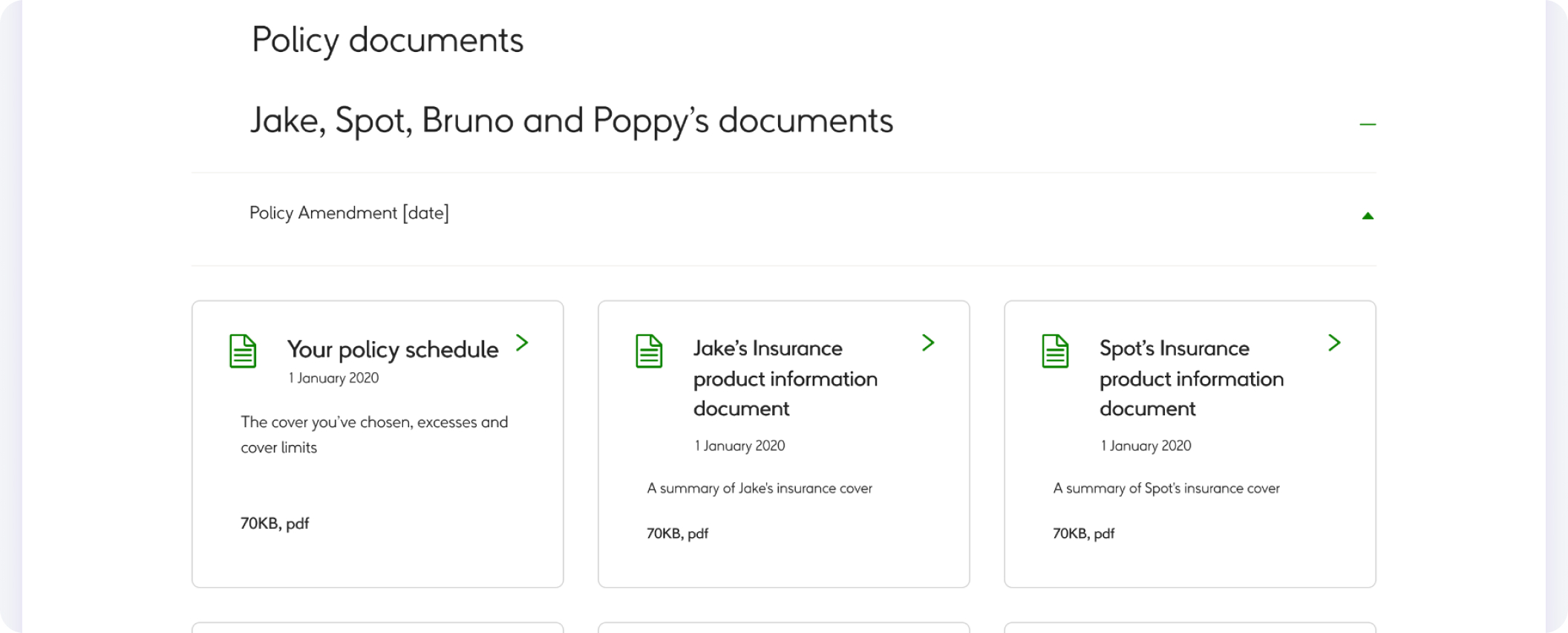 RSA pet insurance account area design
